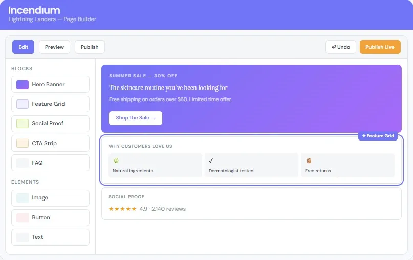 Incendium AI landing page builder